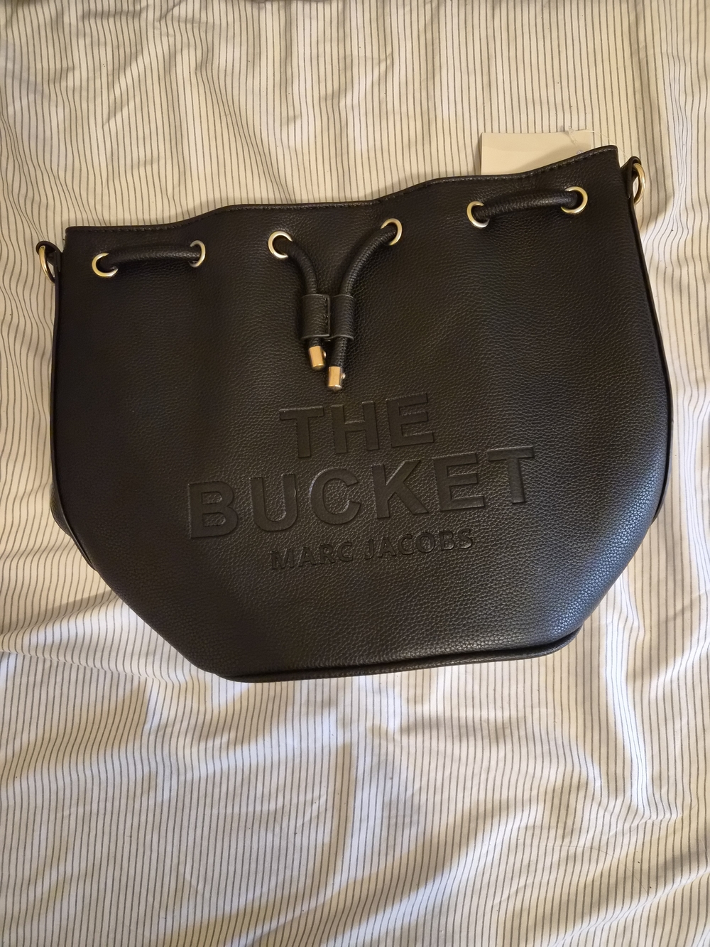 Marc Jacobs Black Pebbled Leather Bucket Shoulder Bag with Gold Hardware